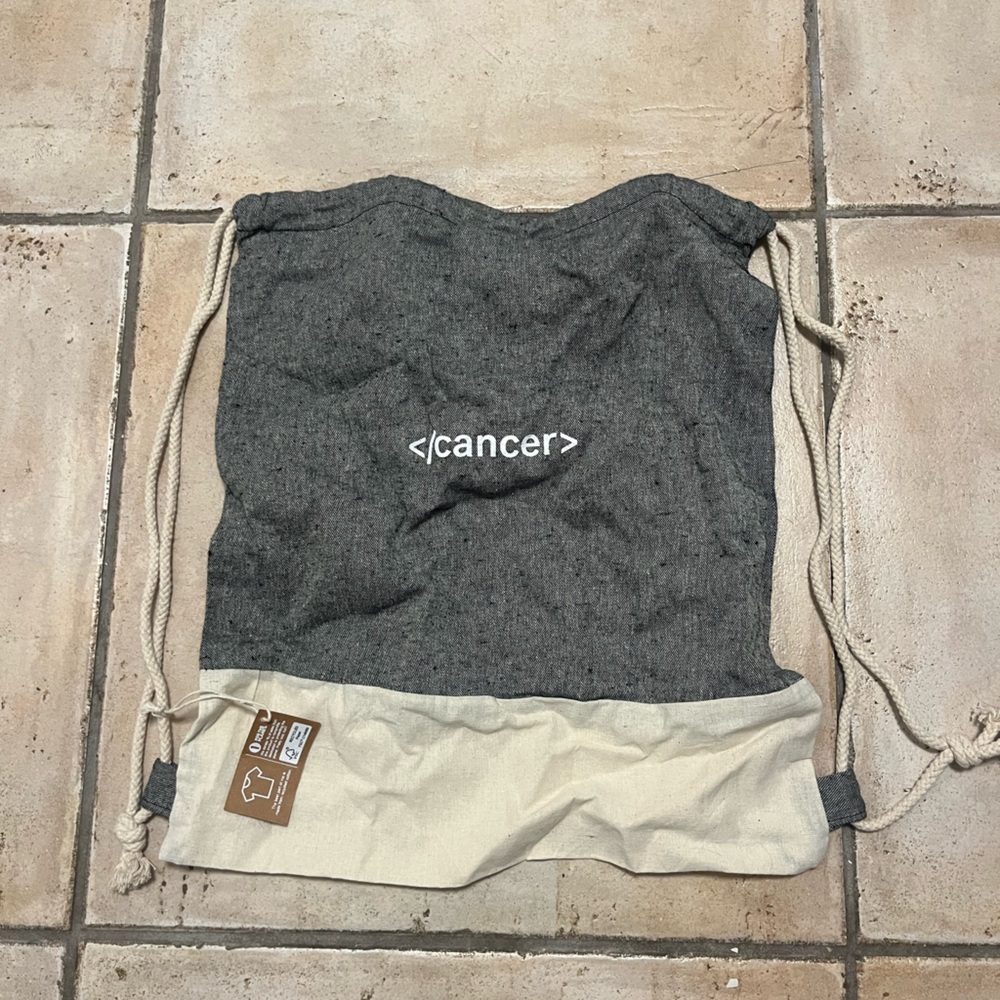 tentree Gray and Cream Drawstring Backpack